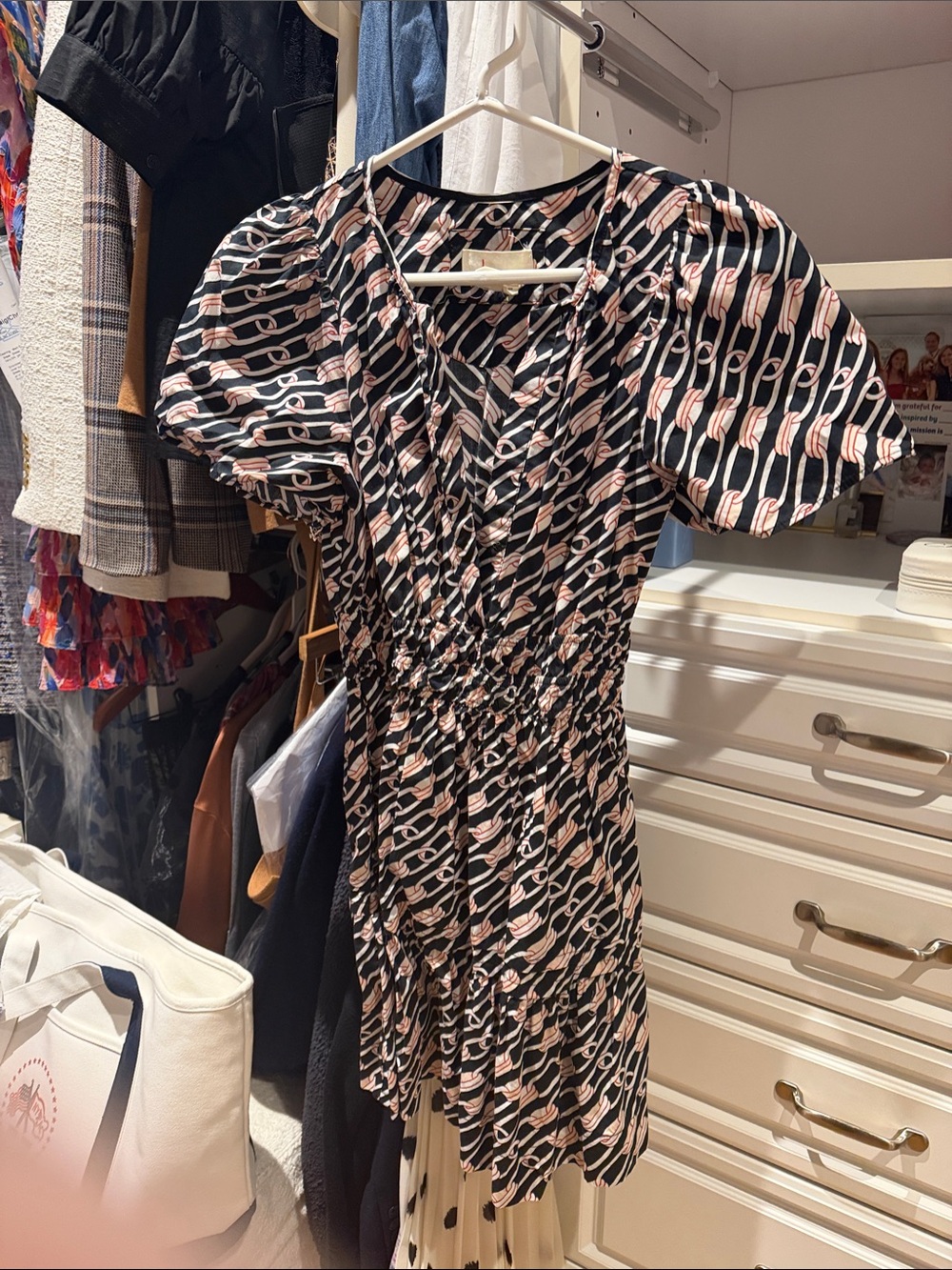 Anthropologie Navy print Short Sleeve Dress